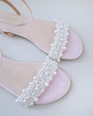 Satin Evening Flat Sandal with Perla Applique