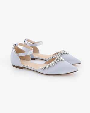 Satin Pointy Toe Evening Flats with Starlet Rhinestones Embellishments