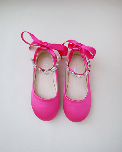 fuchsia satin flower girls shoes