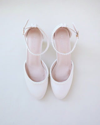 Satin Block Heel with Mini Pearls