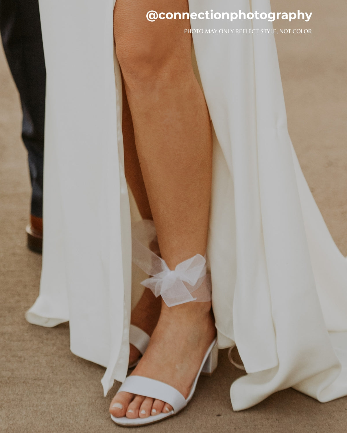 White Satin Block Heel Sandal with Wrapped Ribbon Tie, Bridal Shoes