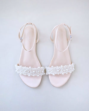 Satin Evening Flat Sandal with Perla Applique