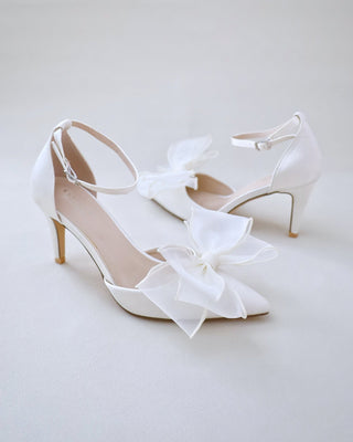 Satin Heels with Layered Organza Bow for Brides