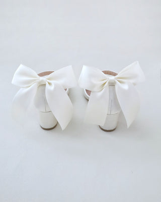 Girls Satin Block Heel with Back Satin Bow