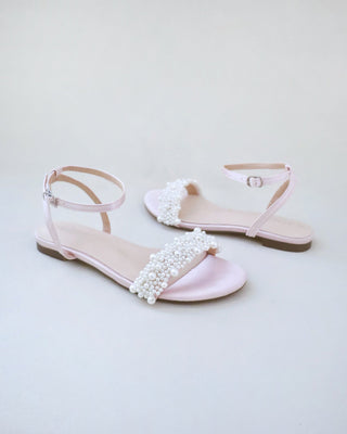Satin Evening Flat Sandal with Perla Applique
