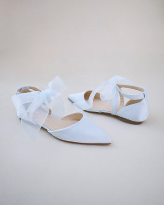 Satin Pointy Toe Flats with Chiffon Ribbon Tie