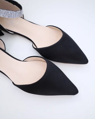 Satin Pointy Toe Evening Flats with Rhinestones Strap