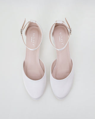 Round Toe Satin Block Heel with Ankle Strap
