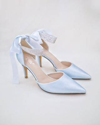 Satin Wedding Heels with Rhinestones Strap