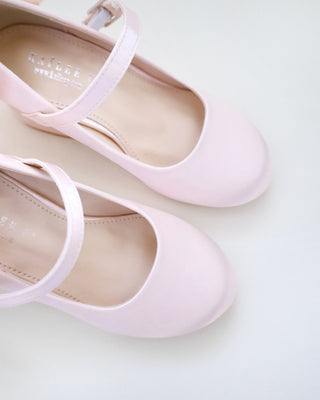 Girls Satin Mary Jane Block Heel with Back Satin Bow