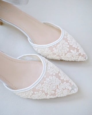 ivory crochet lace bridal low heels