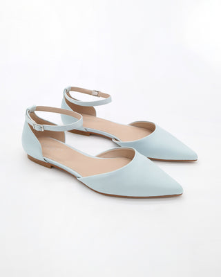 Satin Pointy Toe Flats with Ankle Strap