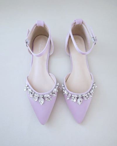 lavender satin embellished bridal flats