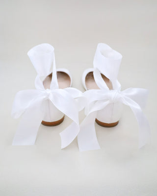 Satin Round Toe Bridal Flat with Wrapped Ribbon Tie