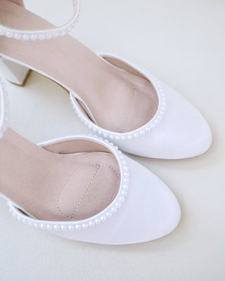 Satin Block Heel with Mini Pearls