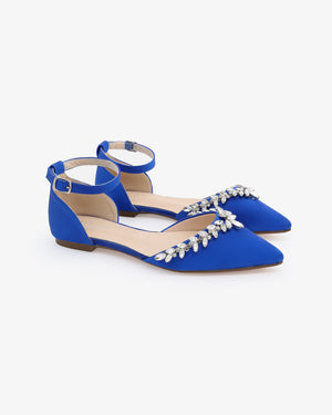 Satin Pointy Toe Evening Flats with Starlet Rhinestones Embellishments