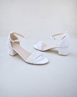 white crochet lace wedding heel sandals