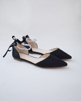 Black Bridesmaids Satin Flats