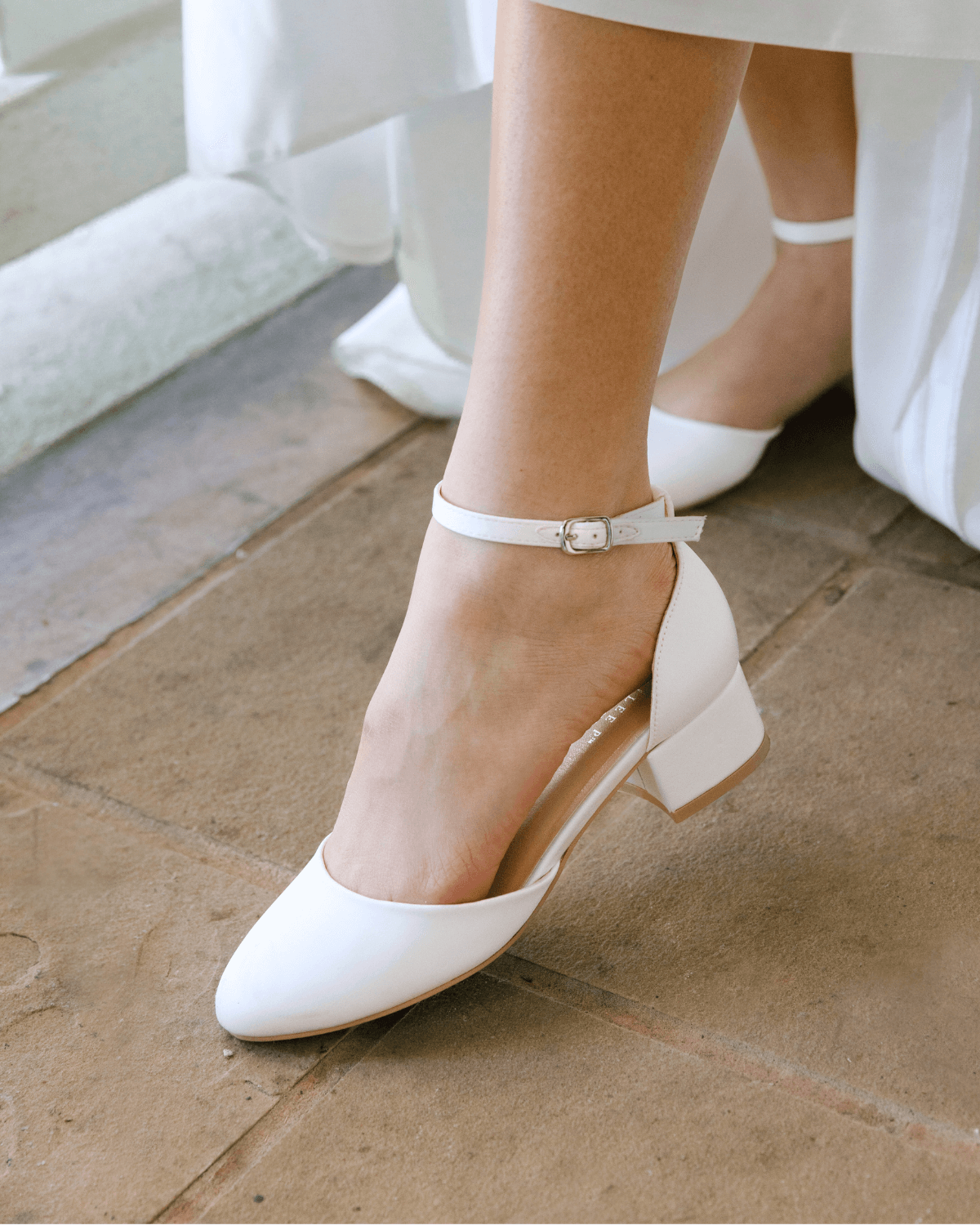 Round Toe Satin Low Block Heel with Ankle Strap, Wedding Heel Round Toe Satin Low Block Heel with Ankle Strap, Wedding Heel
