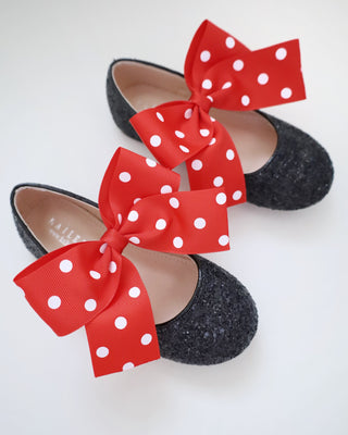 Black Rock Glitter Mary Jane with Red Polka Dot Grosgrain Bow