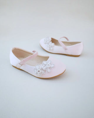 Satin Mary Jane Flats with Rhinestones Chassia Flower
