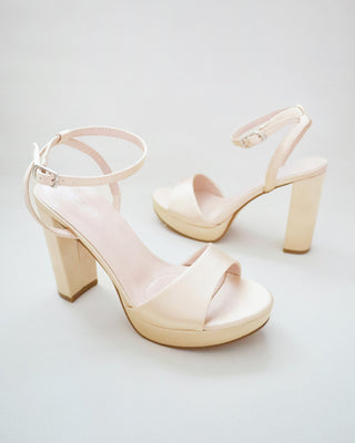 Satin Platform Block Heel Evening Sandals