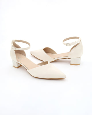 ivory classic satin wedding shoes with low block heels