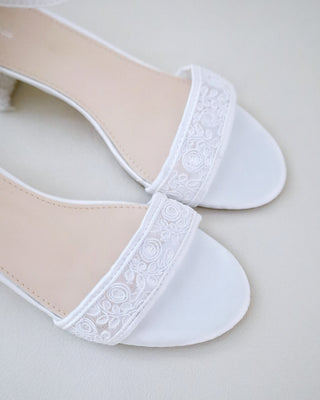 white crochet lace wedding heel sandals
