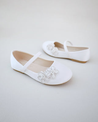 Satin Mary Jane Flats with Rhinestones Chassia Flower