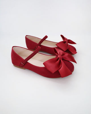 Satin Mary Jane Flats with Front Satin Bow