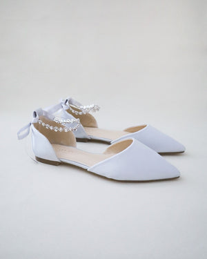 Satin Pointy Toe Evening Flats with Amaryllis Strap