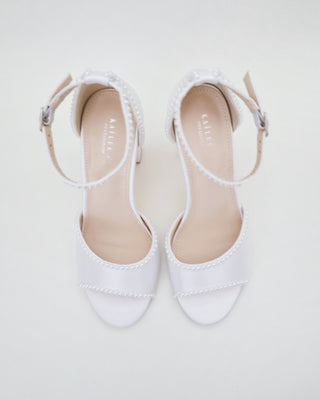 Satin Block Heel Wedding Sandals with Mini Pearls