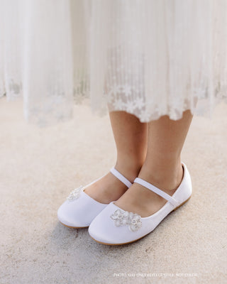 Satin Mary Jane Flats with Rhinestones Chassia Flower