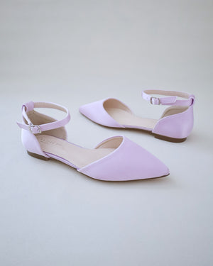 Satin Pointy Toe Flats with Ankle Strap