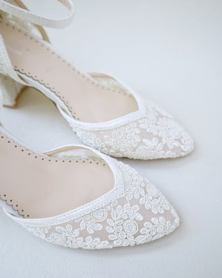 ivory lace wedding block heels