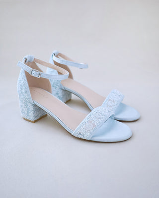 light blue crochet lace wedding heel sandals