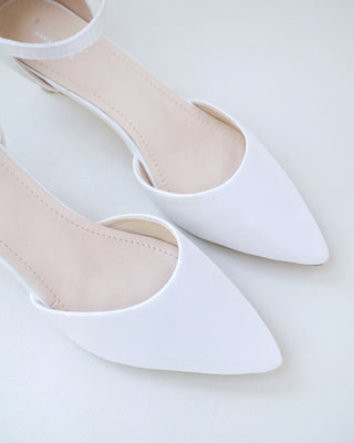white satin bridal low heels shoes