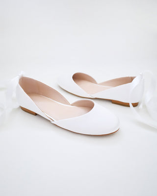 Satin Round Toe Bridal Flat with Ballerina Lace Up