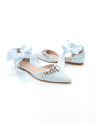 Satin Pointy Toe Flats with Teardrop Rhinestones EmbellishmentsWomen Shoes