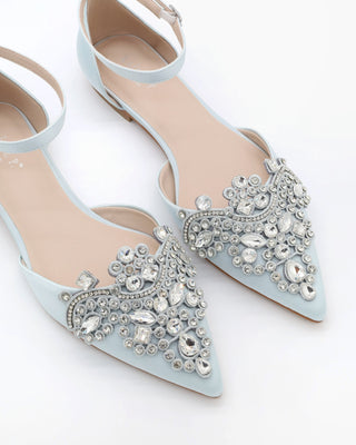 Satin Pointy Toe Flats with Rhinestones Applique EmbellishmentsWomen Shoes