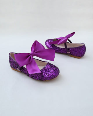 purple rock glitter flower girls shoes with bow