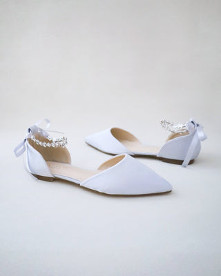 Satin Pointy Toe Evening Flats with Amaryllis StrapWomen Shoes