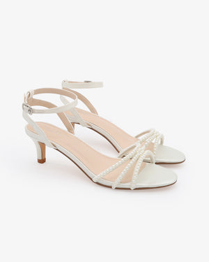 Strappy Satin Kitten Heel Sandals with Mini Pearls