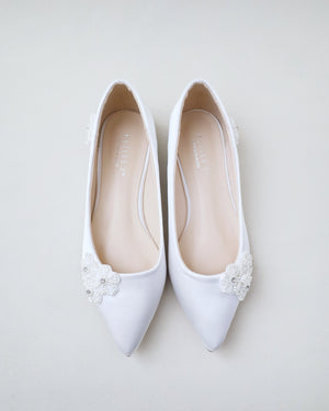 White Wedding Flats with All Pearls Chassia Flowers