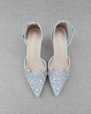 Light Blue Wedding heels with rhinestones embellished