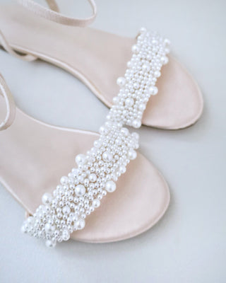 Satin Evening Flat Sandal with Perla Applique