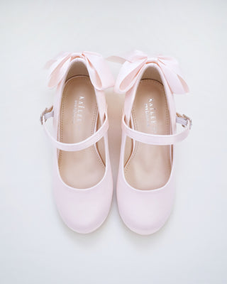 Girls Satin Mary Jane Block Heel with Back Satin Bow