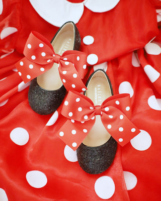 Black Rock Glitter Mary Jane with Red Polka Dot Grosgrain Bow