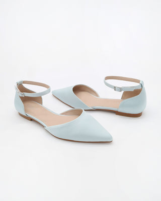 Satin Pointy Toe Flats with Ankle Strap