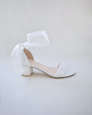 ivory crochet lace wedding sandals with wrapped satin ankle tie